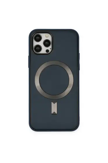  İphone 12 Pro Max Kılıf Coco Deri Magneticsafe Silikon - Ürün Rengi : Lacivert
