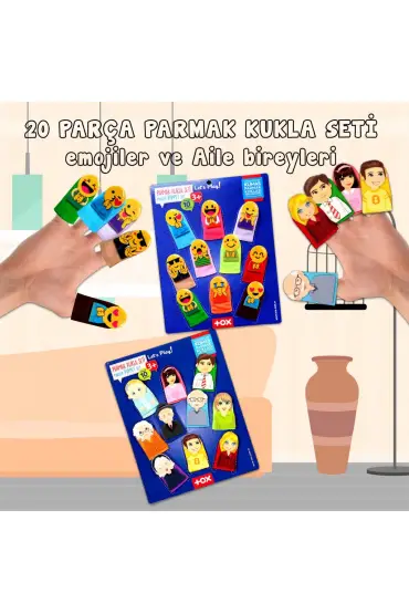  247 2 Set - 20 Parça  Emojiler ve Aile Bireyleri Parmak Kukla