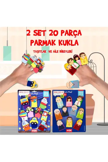  247 2 Set - 20 Parça  Taşıtlar ve Aile Bireyleri Parmak Kukla