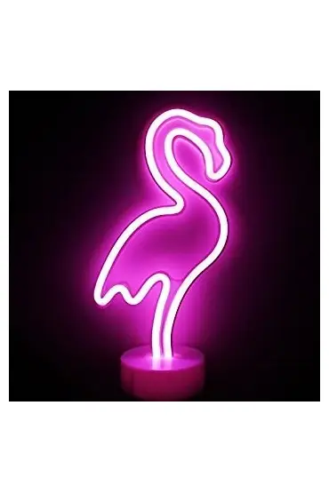 Neon Işıklı Flamingo Masa Gece Lambası USB+Pil