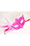 Sim İşlemeli İnci Boncuk Detaylı Tüylü Balo Maskesi Pembe Renk 13x18 cm