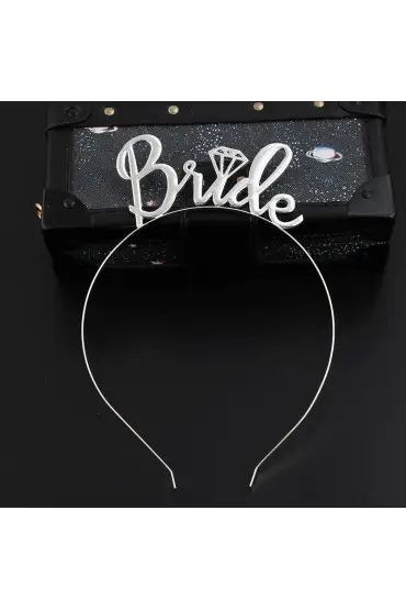 Gümüş Renk Bride Yazılı Metal Gelin Tacı Bride Taç