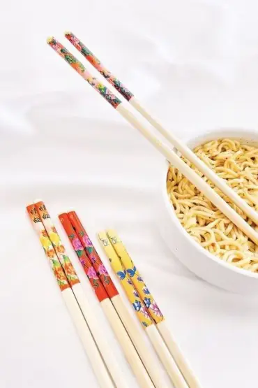 Desenli Organik Bambu çin çubuğu Chop Sticks 10 çift