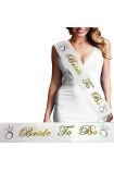 Bride To Be Saten Kuşak Beyaz Üzeri Hologramlı Metalize Altın Yazılı 160x9.5 cm