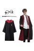 Harry Potter Gryffindor Kapişonlu Çocuk Kostüm + Asa + Gözlük Seti 9-10 Yaş