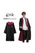 Harry Potter Gryffindor Kapişonlu Çocuk Kostüm + Asa + Gözlük Seti 11-12 Yaş