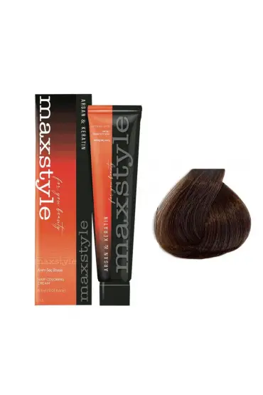 Maxstyle Argan Keratin Saç Boyası 7.85 Fındık Kabuğu  x 2 Adet + Sıvı oksidan 2 Adet