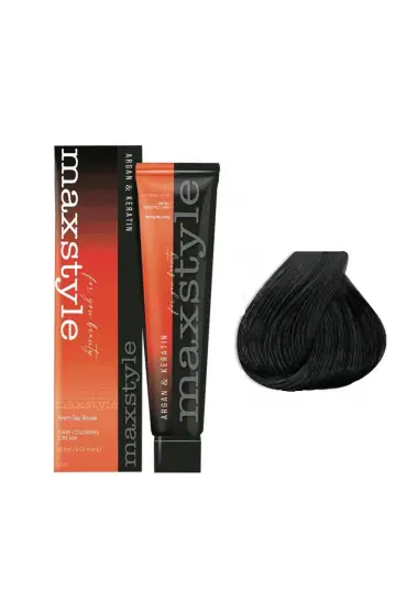 Maxstyle Argan Keratin Saç Boyası 1.0 Siyah  x 3 Adet + Sıvı oksidan 3 Adet