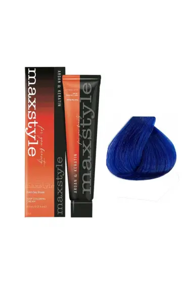 Maxstyle Argan Keratin Saç Boyası Mavi  x 6 Adet + Sıvı oksidan 6 Adet