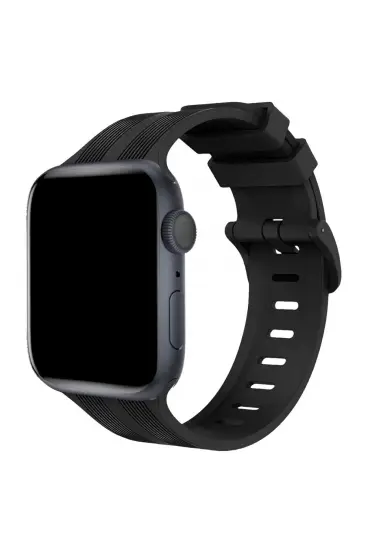  Apple Watch 42mm Kr408 Çizgili Silikon Kordon - Ürün Rengi : Siyah