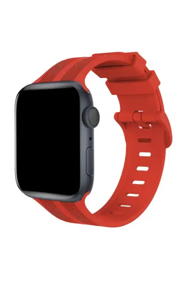  Apple Watch 42mm Kr408 Çizgili Silikon Kordon - Ürün Rengi : Siyah