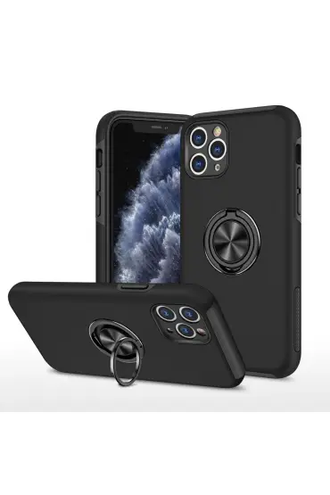  İphone 11 Pro Max Kılıf Elit Yüzüklü Kapak - Ürün Rengi : Siyah