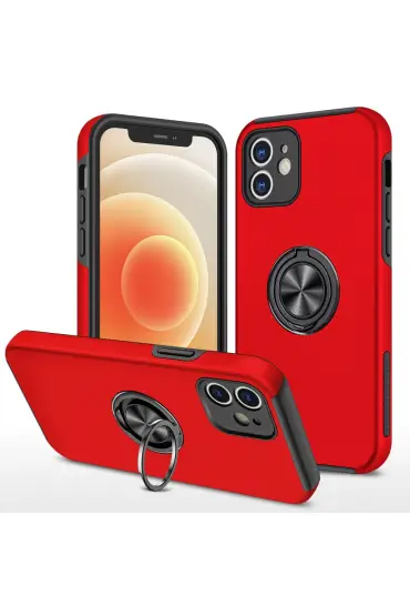  İphone 12 Kılıf Elit Yüzüklü Kapak - Ürün Rengi : Kırmızı