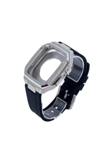  Apple Watch 44mm Kr402 Metal Kasa Silikon Kordon - Ürün Rengi : Gümüş
