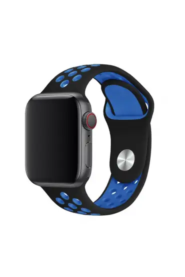  Apple Watch 38mm Spor Delikli Kordon - Ürün Rengi : Siyah-Mavi