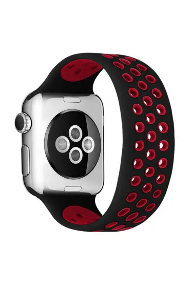  Apple Watch 42mm Ayarlı Delikli Silikon Kordon - Ürün Rengi : Siyah-Beyaz