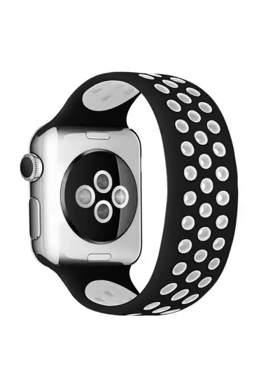  Apple Watch 40mm Ayarlı Delikli Silikon Kordon - Ürün Rengi : Siyah-Yeşil