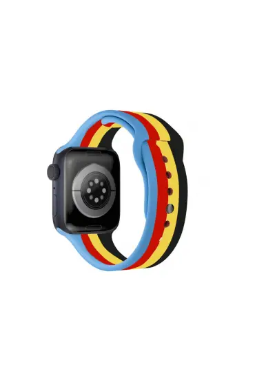  Apple Watch 38mm Gökkuşağı Org Kordon - Ürün Rengi : Siyah-Mavi