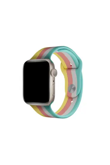  Apple Watch 40mm Gökkuşağı Org Kordon - Ürün Rengi : Siyah-Mavi