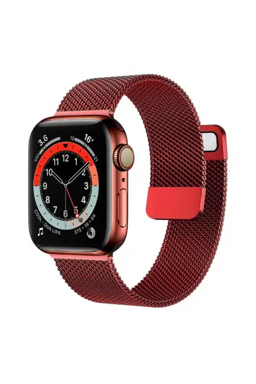  Apple Watch 42mm Metal Mıknatıslı Kordon - Ürün Rengi : Siyah-Kırmızı