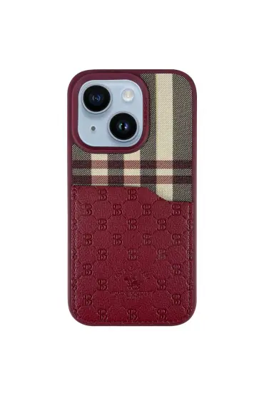  Santa Barbara Polo Racquet Club İphone 14 Plaid Kartvizitli Kapak - Ürün Rengi : Kırmızı