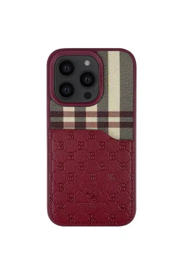  Santa Barbara Polo Racquet Club İphone 14 Pro Plaid Kartvizitli Kapak - Ürün Rengi : Kırmızı