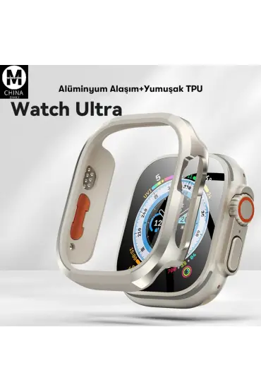  Apple Watch Ultra 49mm Movenchy Mo-wt3 Alüminyum Camlı Kasa Ekran Koruyucu - Ürün Rengi : Gold