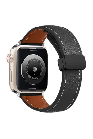  Apple Watch 38mm Kr414 Daks Deri Kordon - Ürün Rengi : Siyah