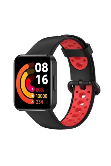  Xiaomi Redmi Watch 2 Spor Delikli Kordon - Ürün Rengi : Siyah-Kırmızı