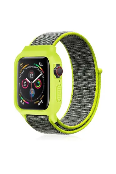  Apple Watch 38mm Hasırlı Cırtcırtlı Kasalı Kordon - Ürün Rengi : Yeşil