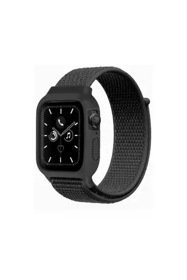  Apple Watch 40mm Hasırlı Cırtcırtlı Kasalı Kordon - Ürün Rengi : Lacivert-Mürdüm