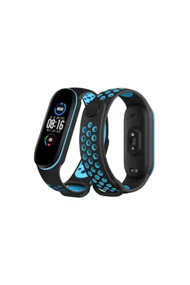  Xiaomi Mi Band 5 Spor Delikli Kordon - Ürün Rengi : Siyah-Mavi