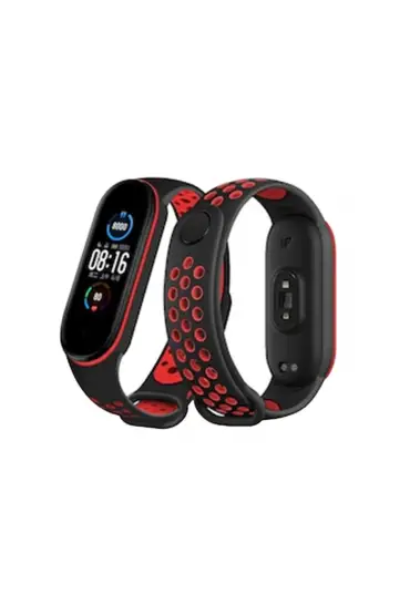  Xiaomi Mi Band 5 Spor Delikli Kordon - Ürün Rengi : Siyah-Mavi