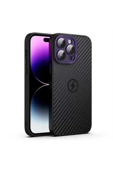  İphone 14 Pro Max Kılıf Harbon Magneticsafe Karbon Kapak - Ürün Rengi : Siyah