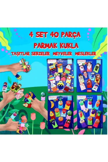  247 4 Set - 40 Parça  Meyveler , Sebzeler , Meslekler ve Taşıtlar Parmak Kukla