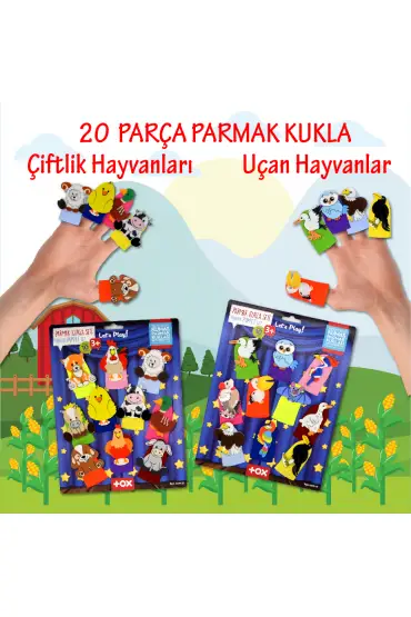  247 2 Set - 20 Parça  Çiftlik ve Uçan Hayvanlar Parmak Kukla