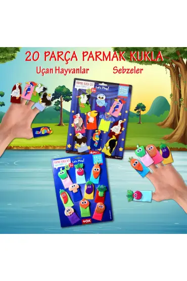  247 2 Set - 20 Parça  Uçan Hayvanlar ve Sebzeler Parmak Kukla