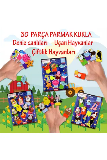  247 3 Set - 30 Parça  Deniz Canlıları,  Çiftlik ve Uçan Hayvanlar Parmak Kukla