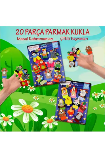  247 2 Set - 20 Parça  Çiftlik Hayvanları ve Masal Kahramanları Parmak Kukla