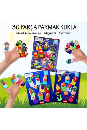  247 3 Set - 30 Parça  Masal Kahramanları, Meyveler ve Sebzeler Parmak Kukla