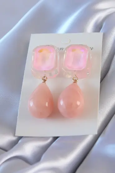   Pembe Damla Sallantı Model Kadın Küpe