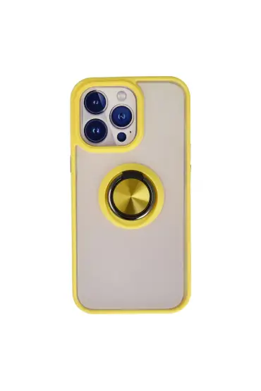  İphone 15 Pro Kılıf Montreal Yüzüklü Silikon Kapak - Ürün Rengi : Sarı