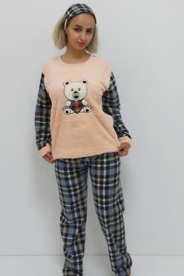  199 Panda Desenli Pijama Takımı Pudra