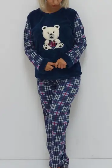  199 Panda Desenli Pijama Takımı Lacivert