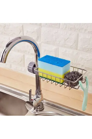 Tek Katlı  Metal Lavabo Rafı Organizer Musluğa Sabitlenir Askılı   