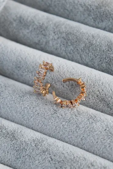   Gold Renk Zirkon Taşlı Earcuff Pirinç Kadın Kıkırdak Küpe