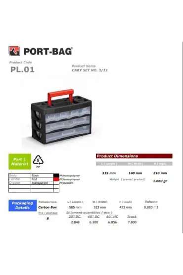  202 Portbag PL01 Caby 3/11 Çekmece Seti