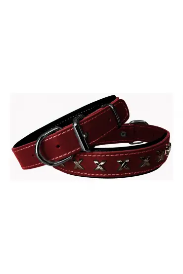  205  Deri Metal İşlemeli Köpek Boyun Tasması 3 x 42 - 56 cm Bordo