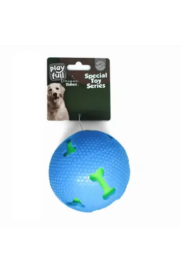  205 Sesli Kemik Desenli Plastik Top Köpek Oyuncağı 7,5 Cm Mavi