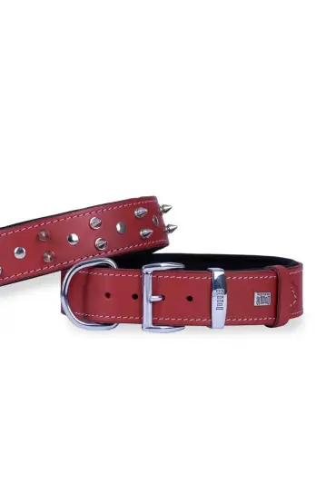  205  Çivili Köpek Boyun Tasması 4x52-60 cm Kırmızı
